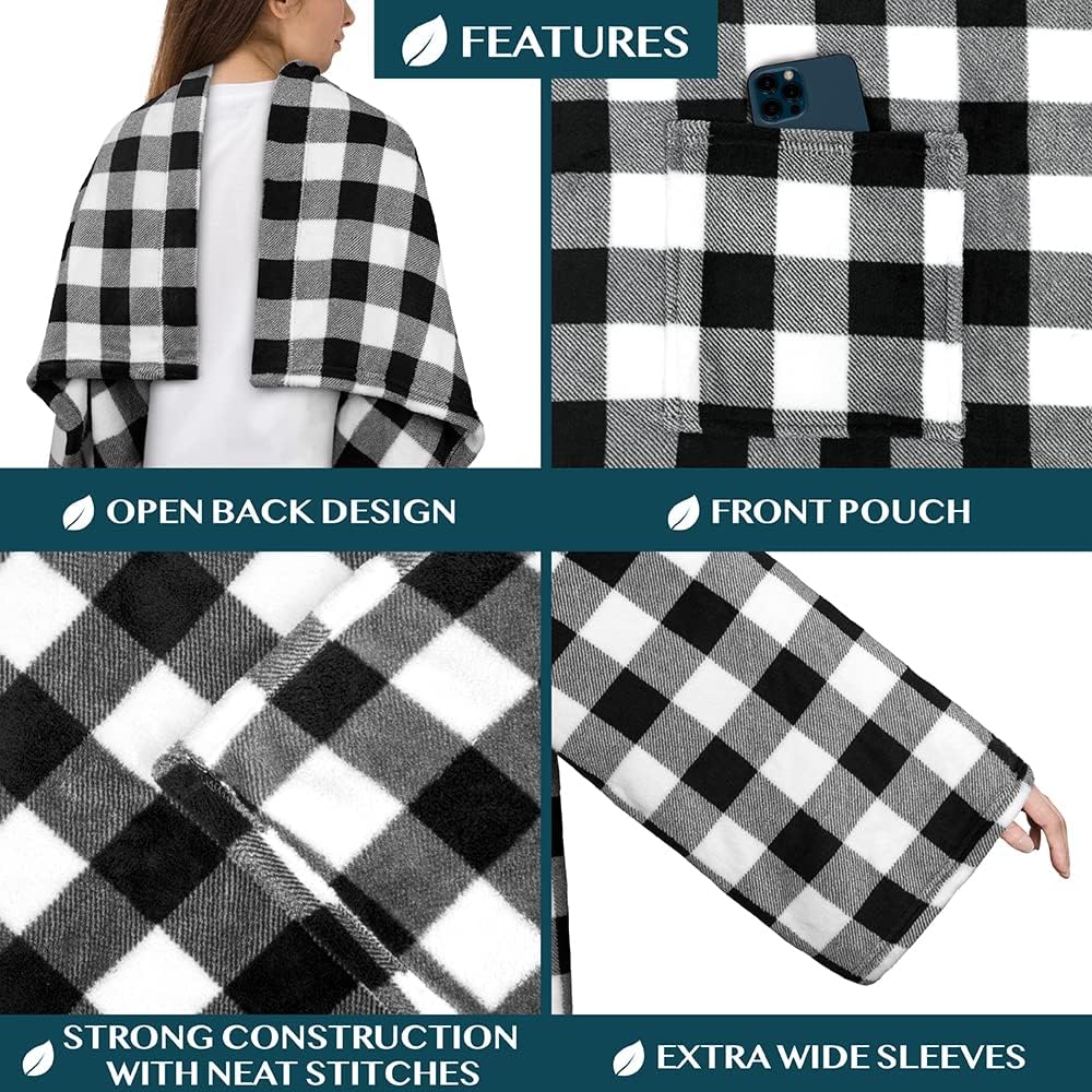 PAVILIA Wearable Blanket with Sleeves for Adult Women Men, Cozy Fleece Warm Wrap Throw with Arms, Gifts for Christmas, Wife