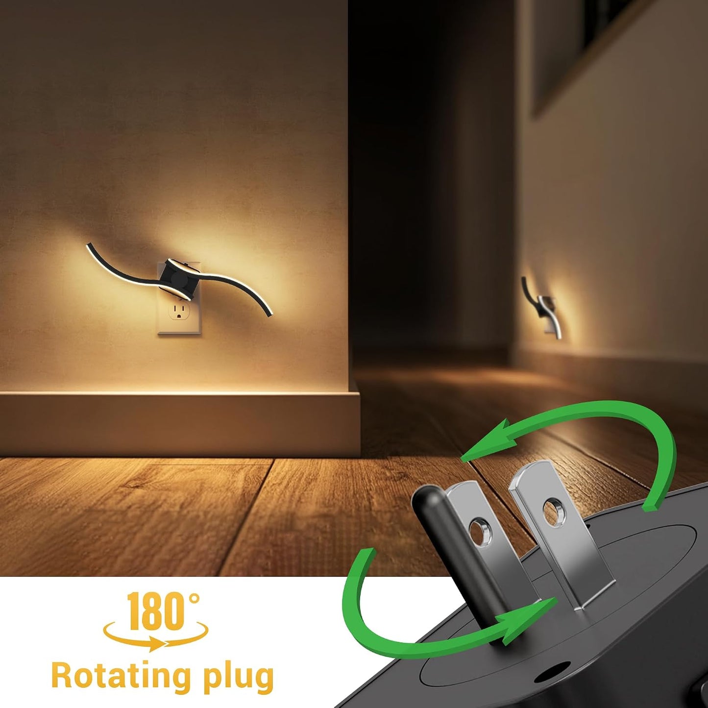 L LOHAS LED Night Lights Plug into wall, Amber Night Light with Adjustable Brightness, Plug in NightLight with Auto Light Sensor, Wall Sconce-Style Design Night Light for Bathroom,Hallway, 2 Pack
