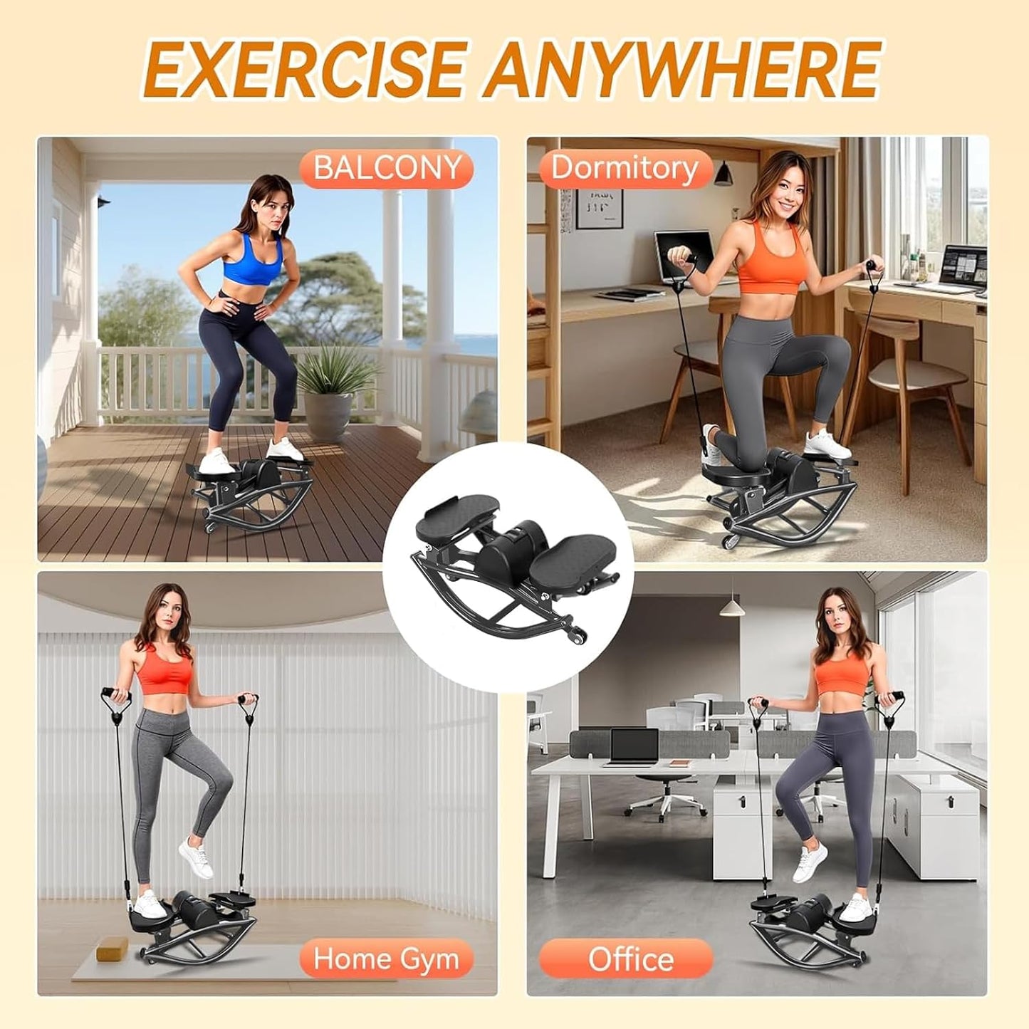 Rock Stepper with Digital Monitor, Low-Impact Compact Rock Stepper Side to Side with Resistance Bands, 360 LBS Weight Capacity, Portable Stair Stepper for Home, Apartment, Dormitory, Office
