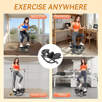 Rock Stepper with Digital Monitor, Low-Impact Compact Rock Stepper Side to Side with Resistance Bands, 360 LBS Weight Capacity, Portable Stair Stepper for Home, Apartment, Dormitory, Office