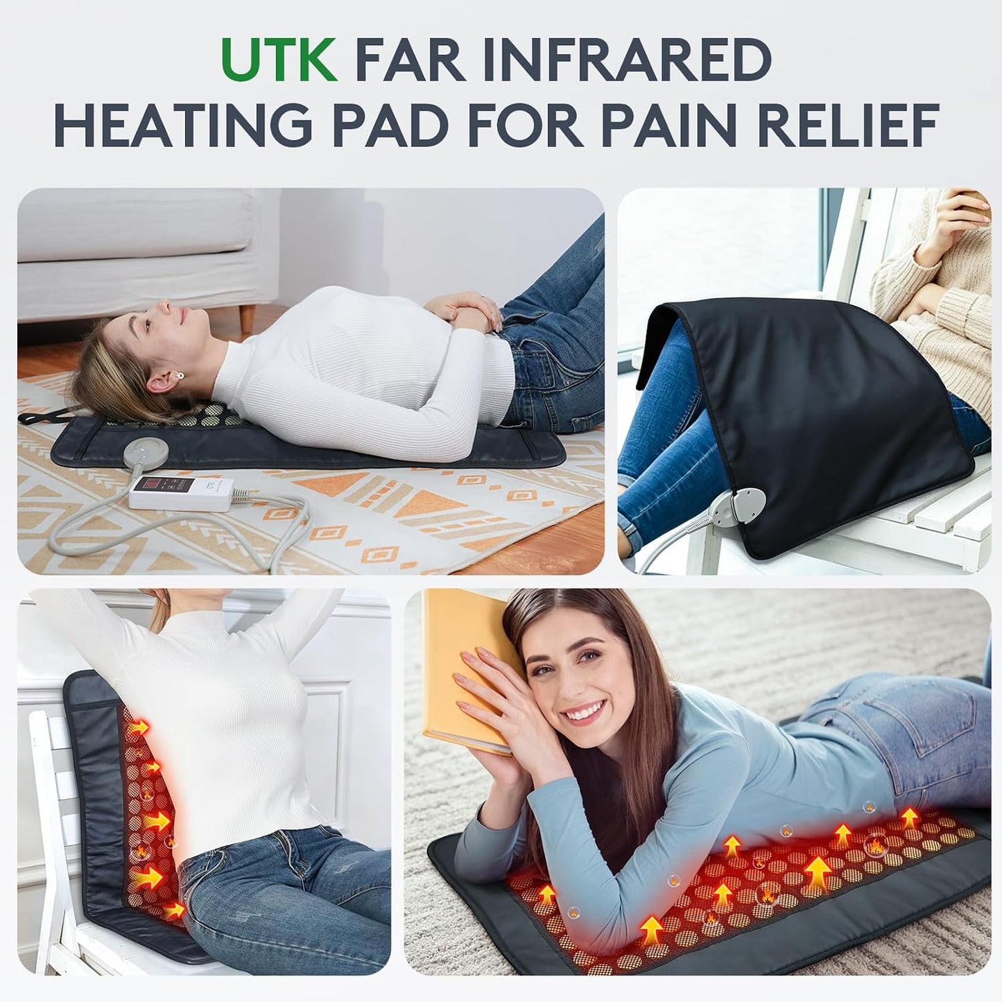 UTK Upgrade Far Infrared Heating Pad for Back, 5X Deeper Pain Relief Pure Jade Heating Pad with 153 Natural Jades, Hotter to 159℉, Weighted Electric Mat with Larger Heat Area, 4H Auto-Off, 31"x 21"