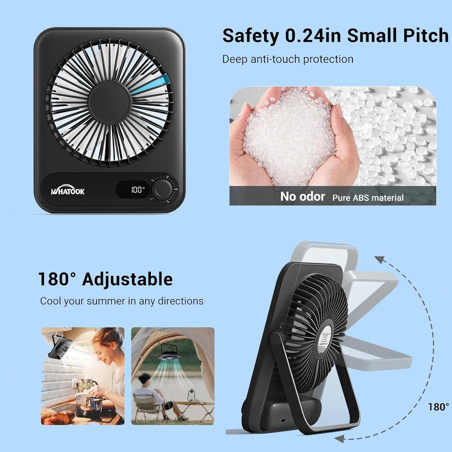 WHATOOK Small Desk Fan Personal Fans: 5000mah 25 Hours Battery Office Quiet Mini Desktop Fan Portable Rechargeable Travel Essentials (Purple, 2000 mAh)