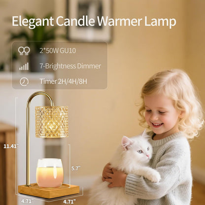 TigQiang Candle Warmer Lamp with Timer Dimmer, Birthday Gifts for Women Mom, House Warming Gifts, Elegant New Home Decor, Wax Warmer for Jar Candles, Heater Lamp for Scented Wax, Amber Glass