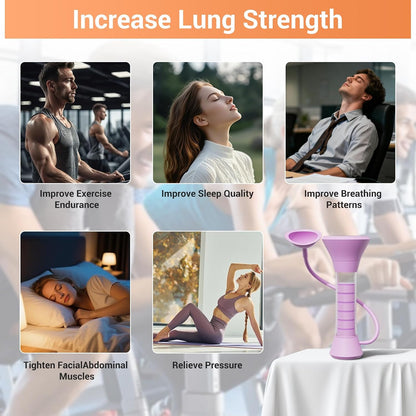 Deep Breathing Trainer, Adult Abdominal Weight Loss Trainer, Easy to Use and Clean, Breathing Dumbbell with 5-Speed Adjustable Type-C Charging Model (Purple)