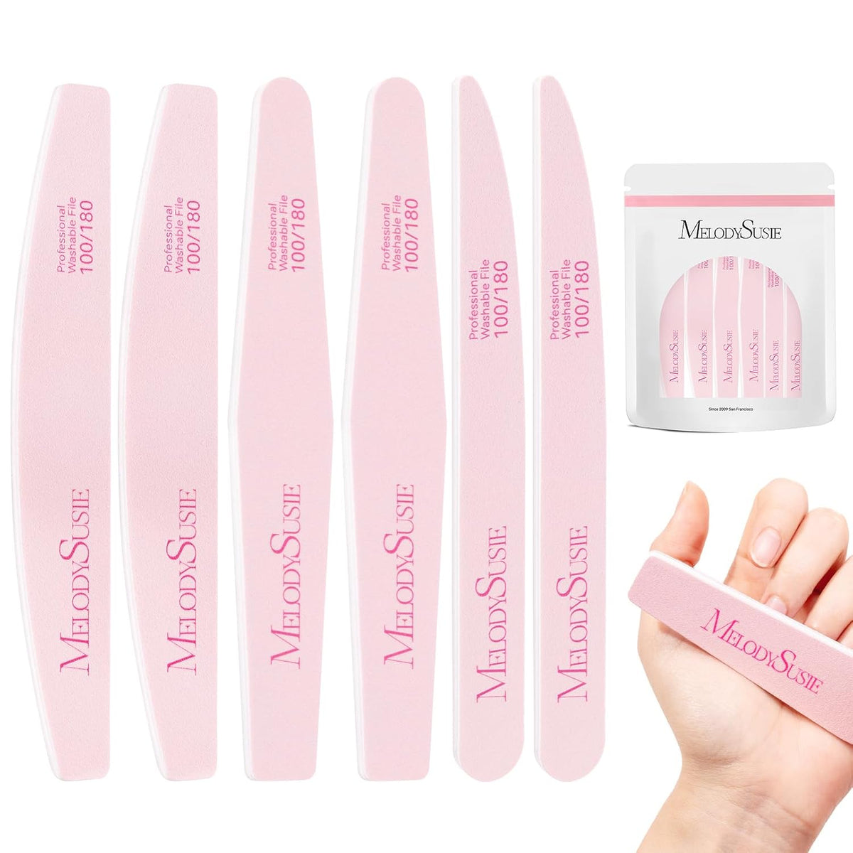 MelodySusie 16Pcs Professional Nail Buffer Kit,Nail Files and Buffers,Nail Buffer Block,Nail Brush, Nail File Buffers Kit for Natural Nails,DIY,Home Use,Salon（100/180 Grit）
