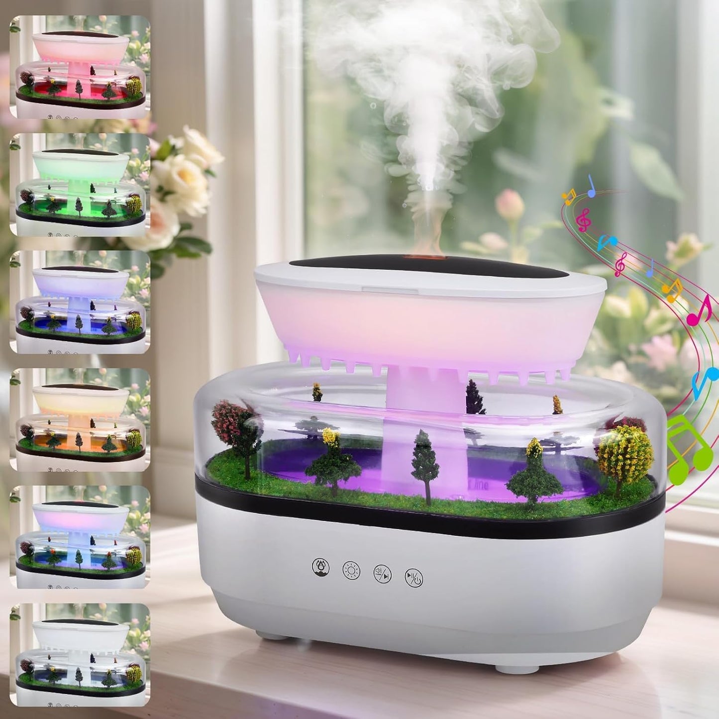Raindrop Humidifier Diffuser, 250ml Raindrop Aroma Diffuser, LED Mood Light, Auto Off, Micro Landscape Natural Raindrop Cool Mist Humidifier for Bedroom/Yoga/Meditation(White)
