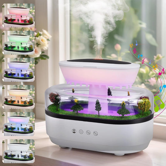 Raindrop Humidifier Diffuser, 250ml Raindrop Aroma Diffuser, LED Mood Light, Auto Off, Micro Landscape Natural Raindrop Cool Mist Humidifier for Bedroom/Yoga/Meditation(White)