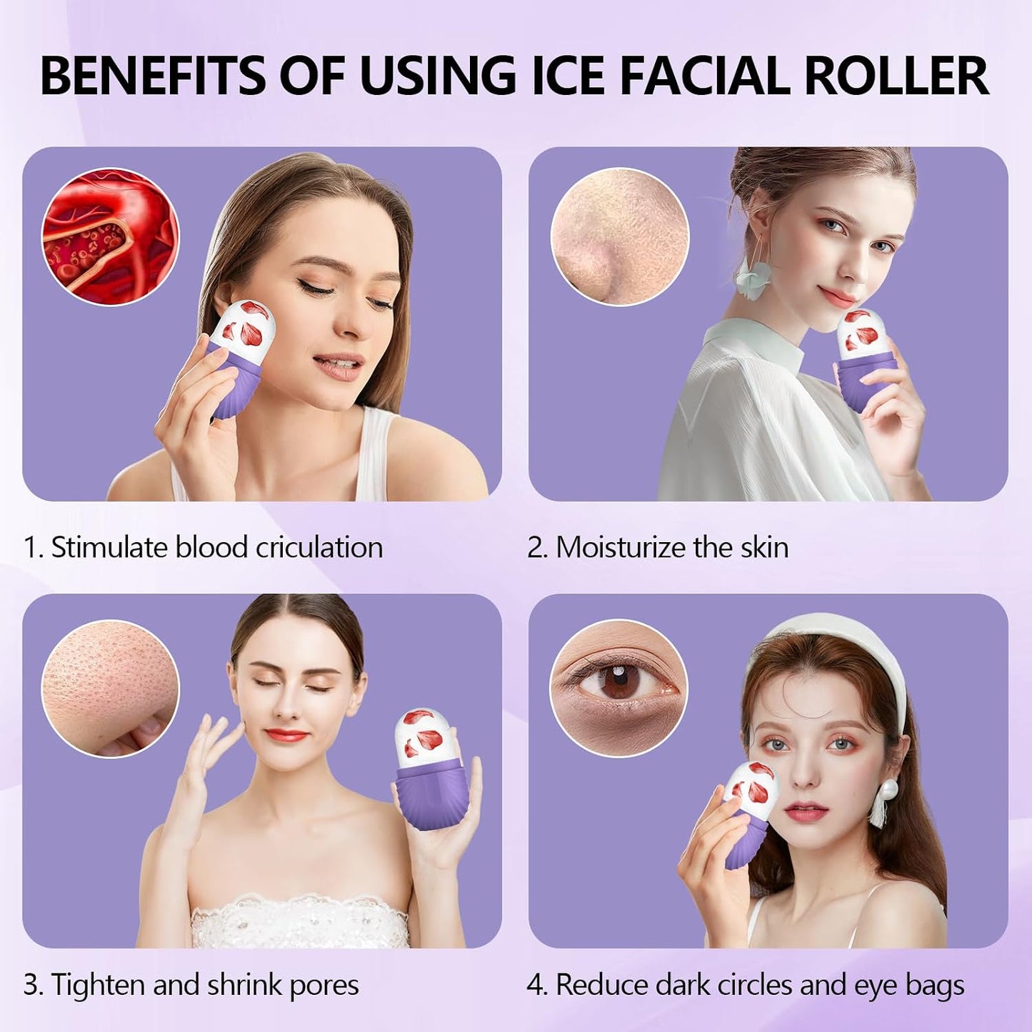 Ice Roller for Face and Eye, Reusable Silicone Ice Facial Roller Ice Holder, Face Ice Mold Skin Care, Ice Cube Roller for Shrink Pores Anti Wrinkle Reduce Puffiness, Black