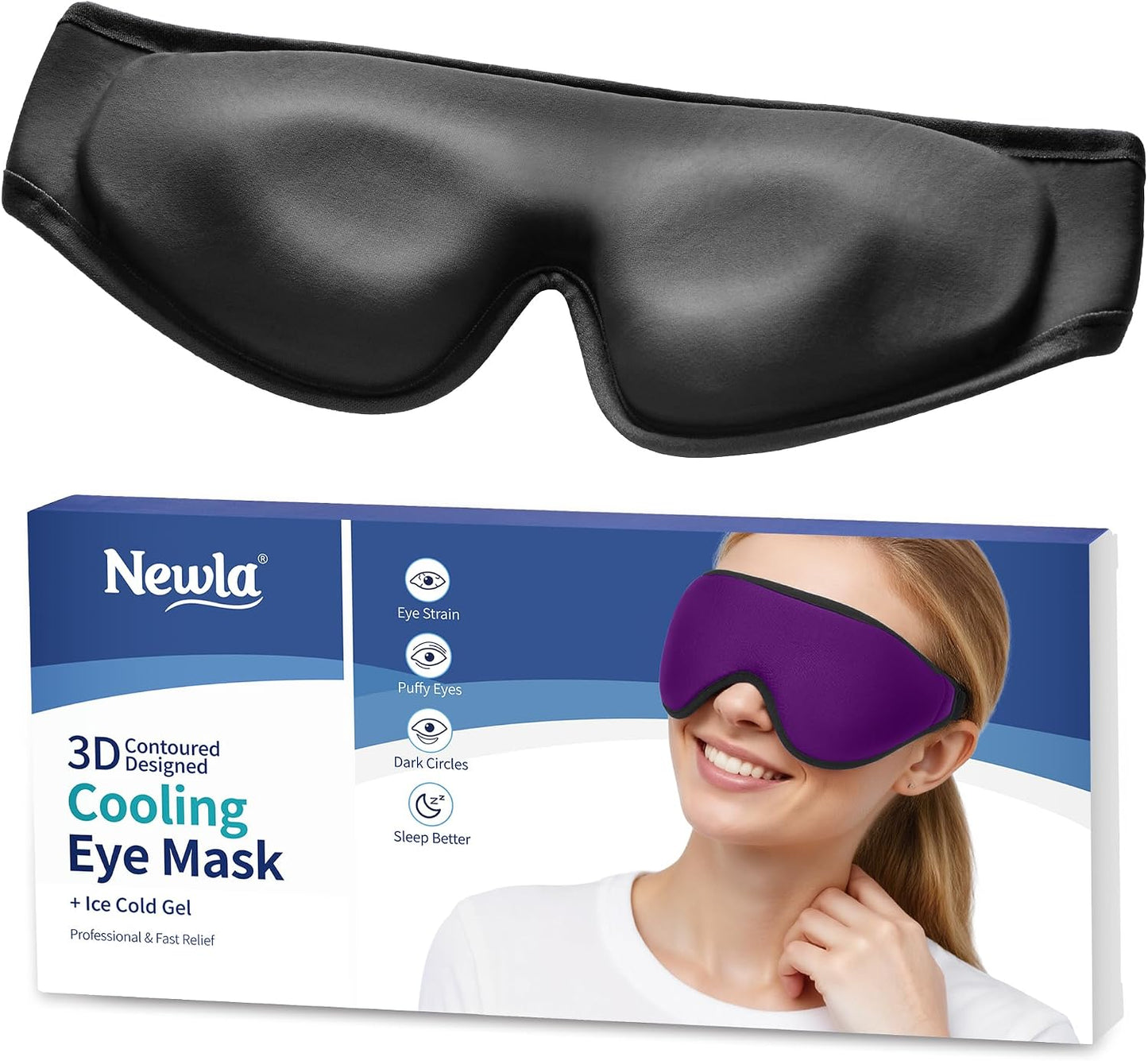 Cooling Gel Eye Mask for Puffy Eyes, Larger Full-Eye Cold Compress for Swelling, Ice-Cold Gel Therapy, Forehead & Upper Cheek Cooling Relief, Reusable Ice Pack for Eyes, FSA Eligible HSA, Black