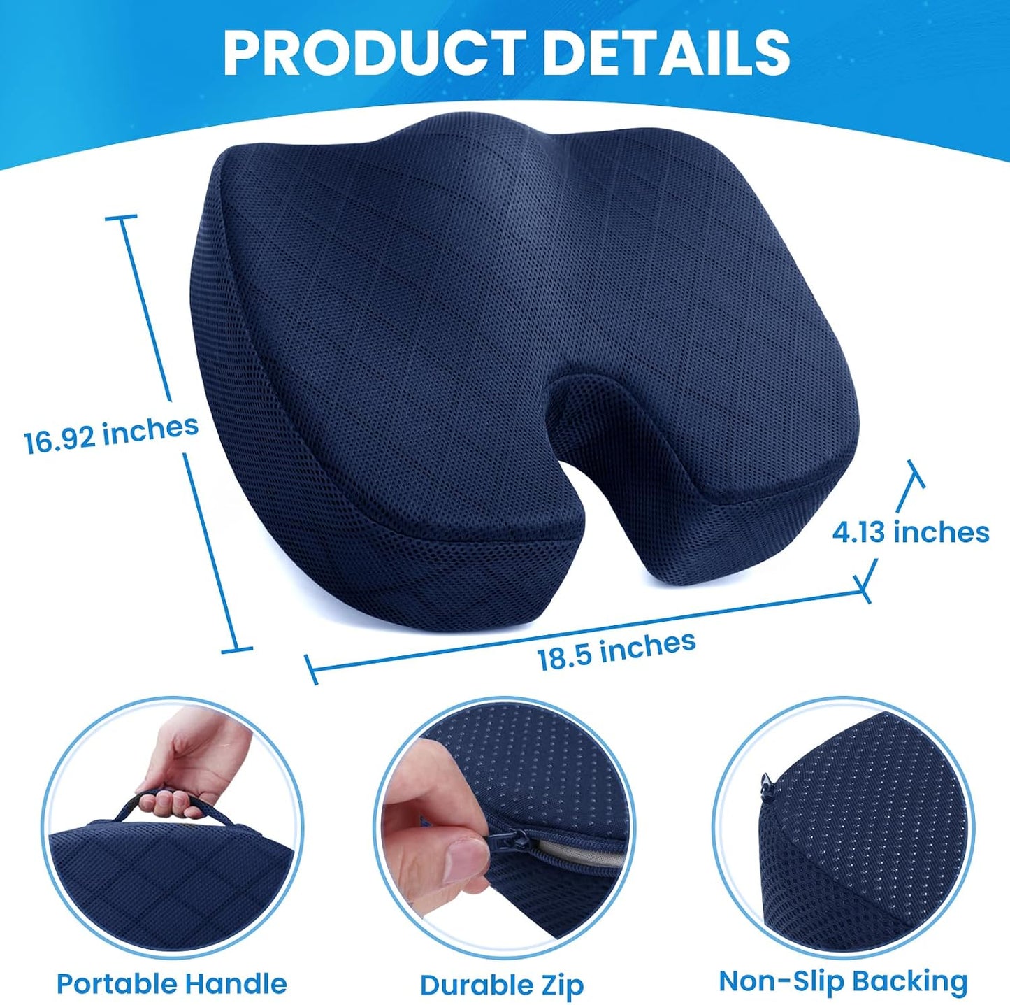 TushGuard Seat Cushion - Memory Foam Sitting Pillow for Office Chair, Car Seat, Airplane, Bleacher - Sciatica & Hip & Coccyx Pain Relief Desk Chair Cushion for Long Sitting Office Workers, Car Drivers