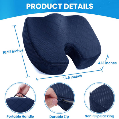 TushGuard Seat Cushion - Memory Foam Sitting Pillow for Office Chair, Car Seat, Airplane, Bleacher - Sciatica & Hip & Coccyx Pain Relief Desk Chair Cushion for Long Sitting Office Workers, Car Drivers