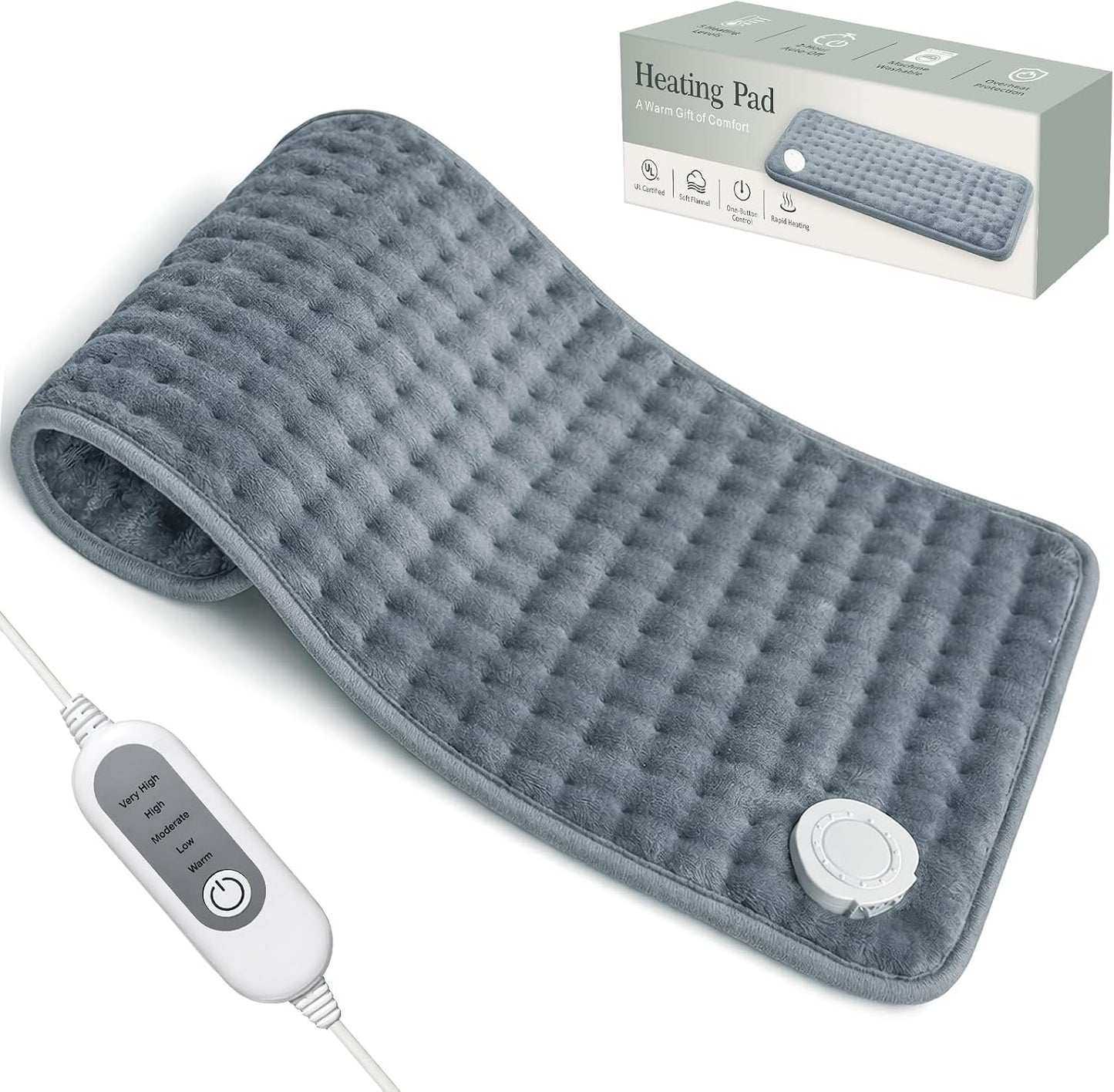 Heating Pad for Back Pain & Period Cramps,Moist Heated Pad for Abdomen, Legs & Muscles,5 Heat Levels, 2-Hour Auto Shut-Off, Gifts for Men Women UL Certified, 12" x 24"
