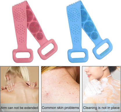 Silicone Body Scrubber for Shower,Silicone Back Body Scrubber with Handle,27.5 Inch Exfoliating Deep Clean Bath Body Brush Scrubber for Men and Women-2 PCS