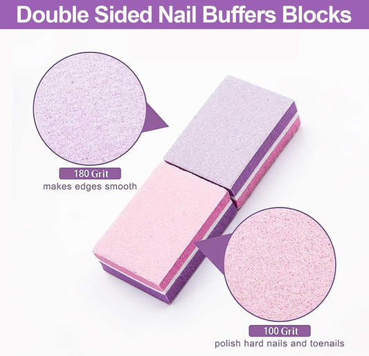 CGBE Nail Buffer (50 Pack), Buffer Block Nail File 100/180 Grit, Mini Nail Buffers Block Sponge Double Sided Nail File for Acrylic Nails Manicure Tools (Pink-Purple)