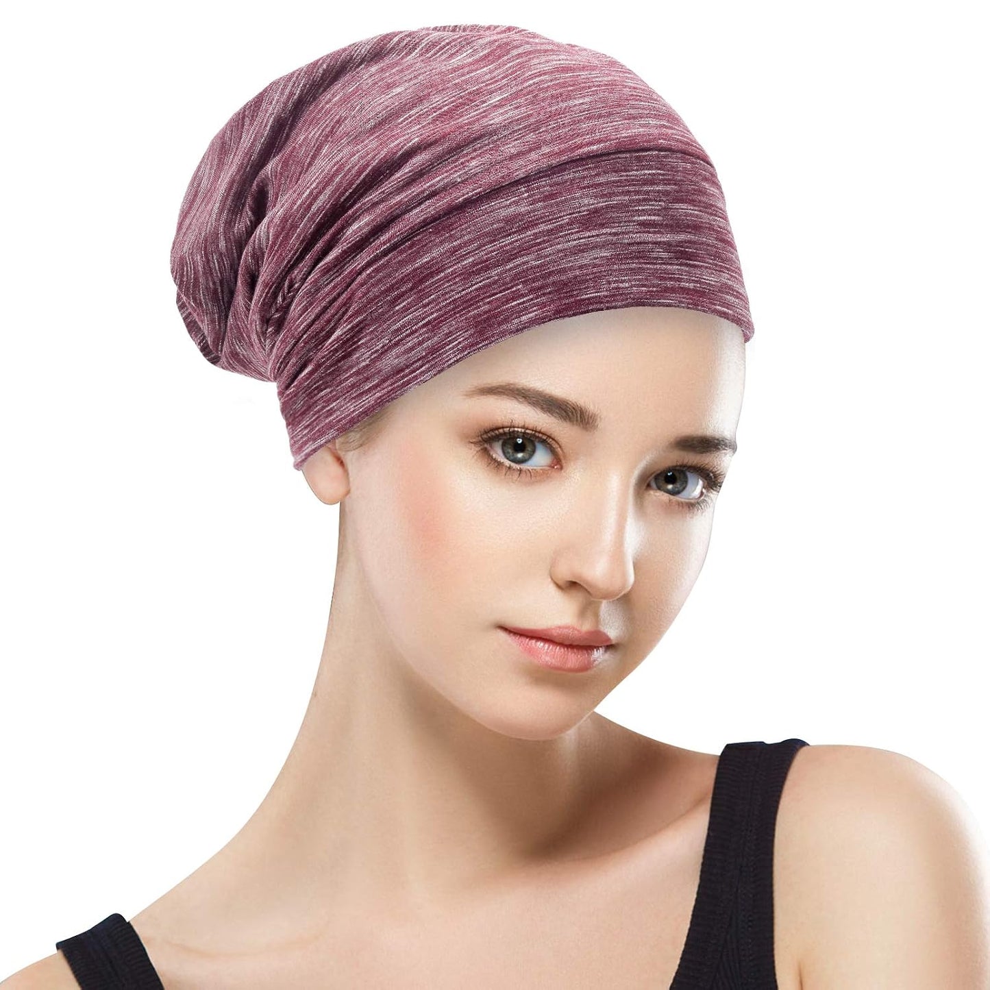 Silk Satin Lined Bonnet Sleep Cap - Adjustable Stay on All Night Hair Wrap Cover Slouchy Beanie for Curly Protection Women and Men Solid Black