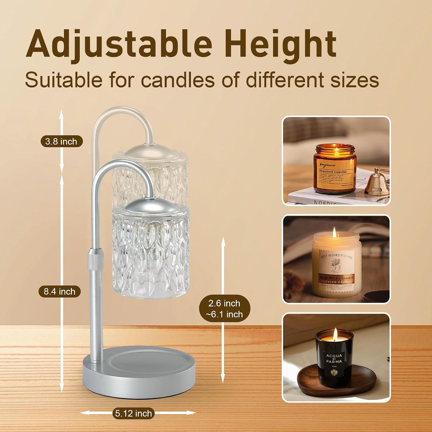 Briever Dimmable Candle Warmer Lamp with Timer, Height Adjustable Electric Candle Wax Warmer, Christmas Birthday Gifts for Women Mom, House Warming Gifts New Home Room Decor, Walnut Solid Wood Base
