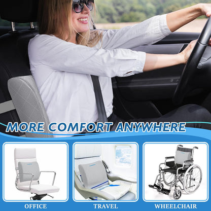Lumbar Support Pillow for Office Chair Back Support Lumbar Pillow for Car, Gaming, Office Chair - Improve Sitting Posture & Back Pain Relief, Memory Foam, Adjustable Straps, Grey