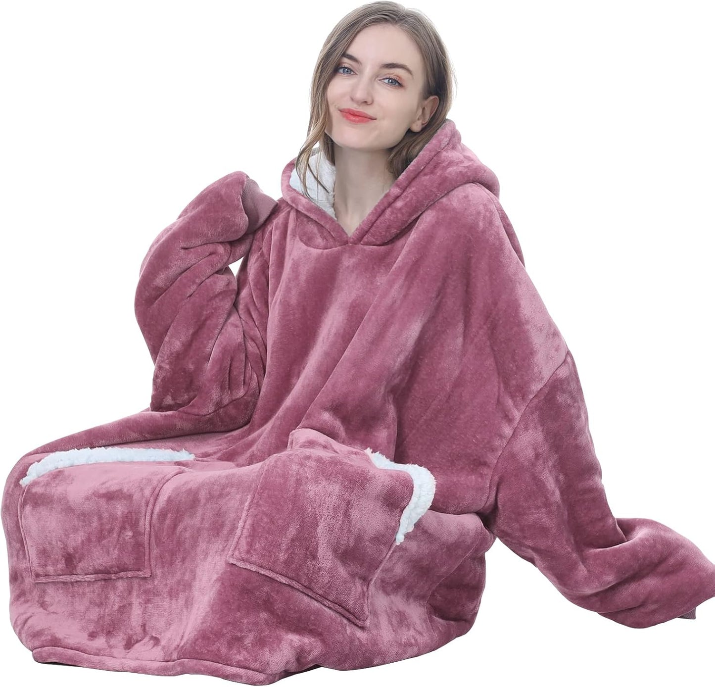 Kipswiza Wearable Blanket Hoodie Gifts for Women and Men, Oversized Cozy Warm Flannel Sherpa Hooded Blankets Sweatshirt with Giant Pockets for Adult and Teens, Dark Gray