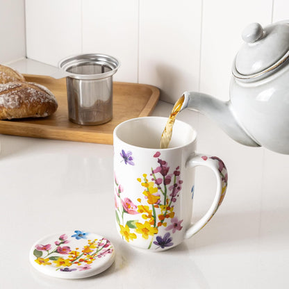 GBhome Tea Mug with Infuser and Lid, 18 Ounce Large Ceramic Loose Leaf Cup, Microwave, Dishwasher Safe, Perfect for Tea Lovers