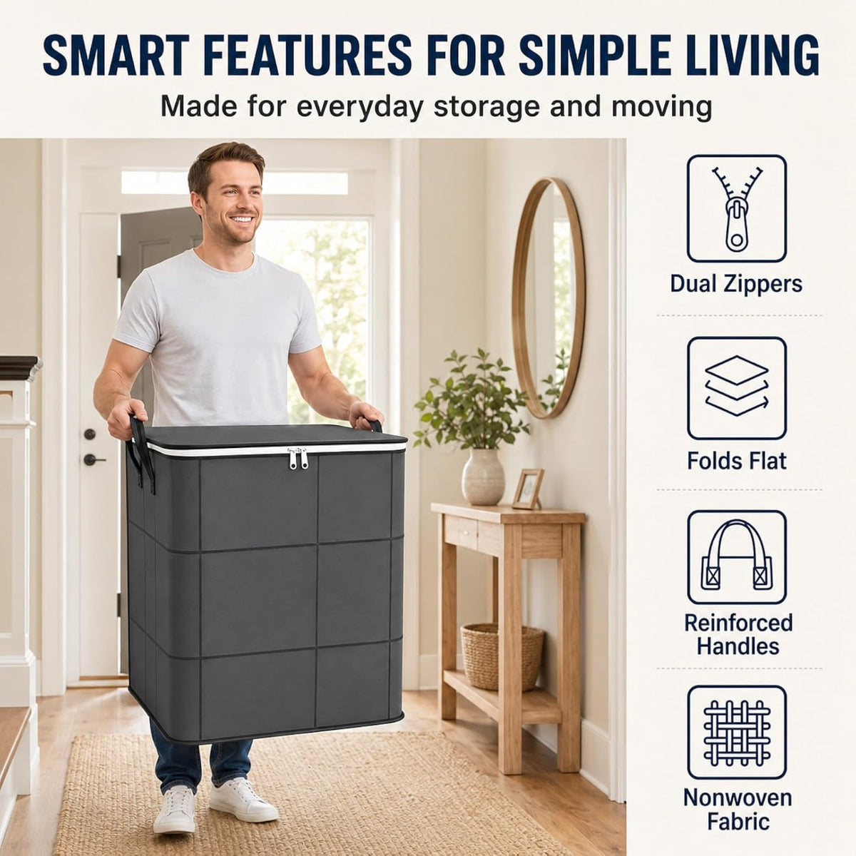 220L Spacious Moving Storage Bin with Reinforced Handles & Zipper, XXL Foldable Fabric Storage Bag for Bedding, Clothes, Quilts, Comforters, Closet Organization & Moving (XXL: 23.6x19.7x27.6 in,3)