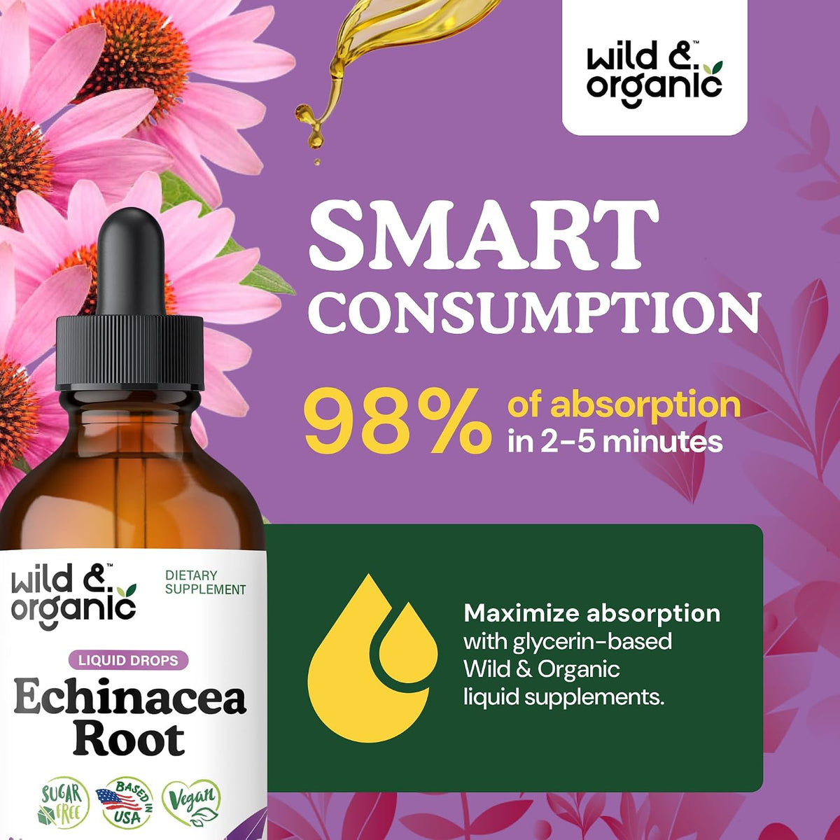 Wild & Organic Echinacea Drops - Immune & Lymphatic Drainage Drops - 4 oz