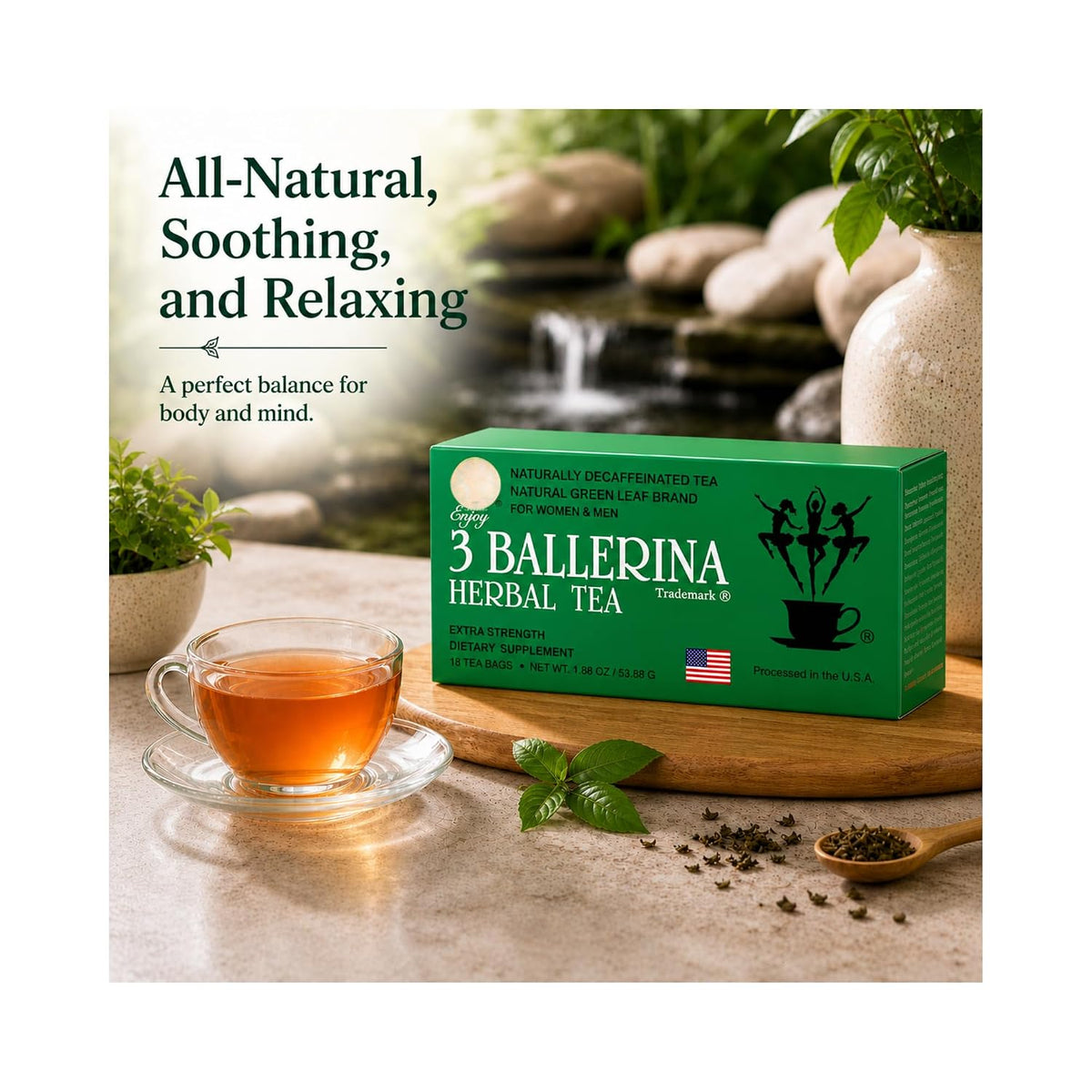 3 Ballerina Caffeine-Free Extra Strength Herbal Tea, 18 Count, Pack of 2