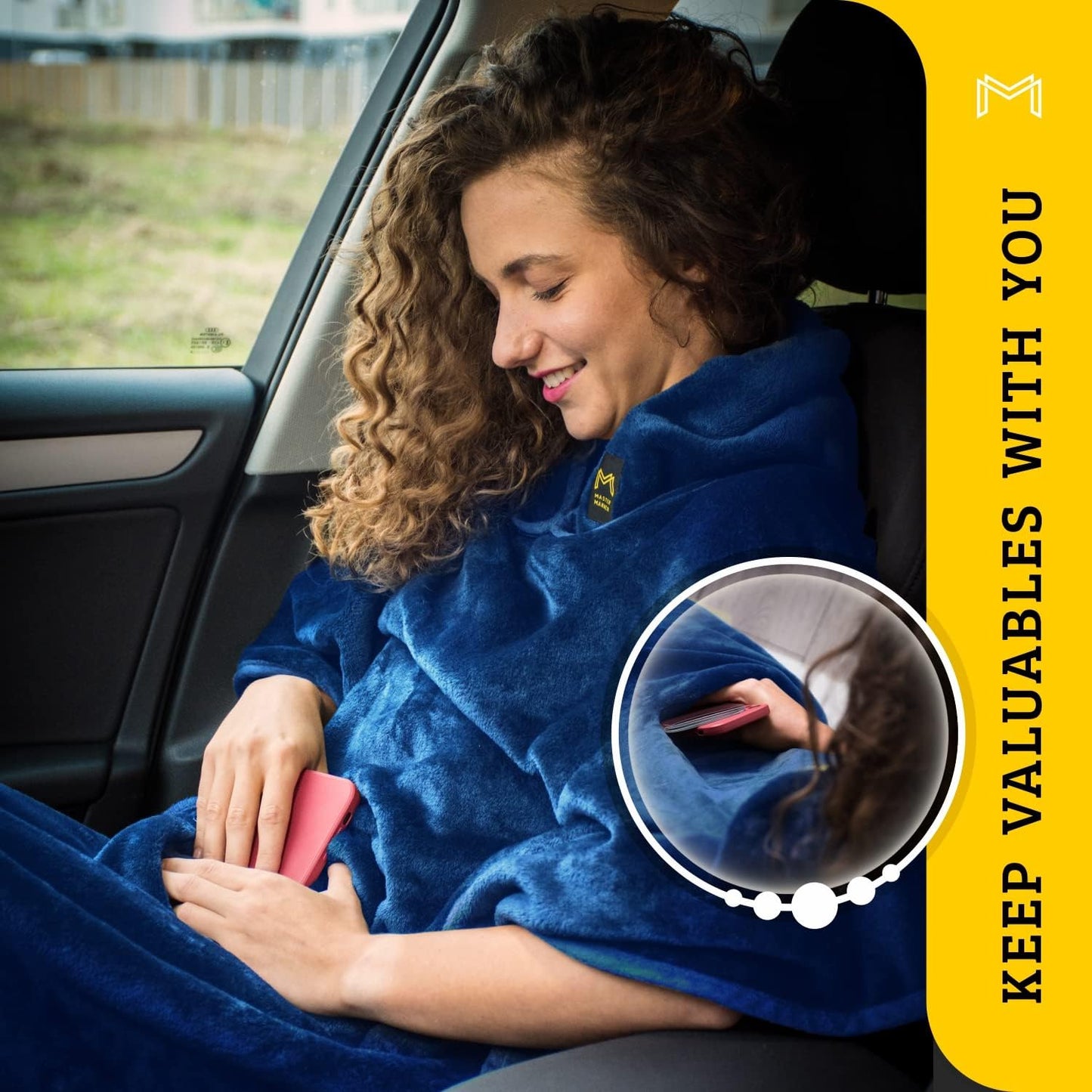 Travel Blanket Airplane Compact with Hoodie – 2in1 Airplane Travel Accessories from Plane Blanket to Travel Pillow with Luggage Strap, Soft Handle & Secure Pocket