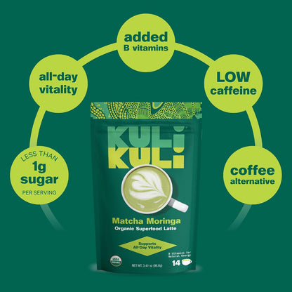Kuli Kuli Organic Moringa Powder Matcha Green Tea Latte - Lion's Mane