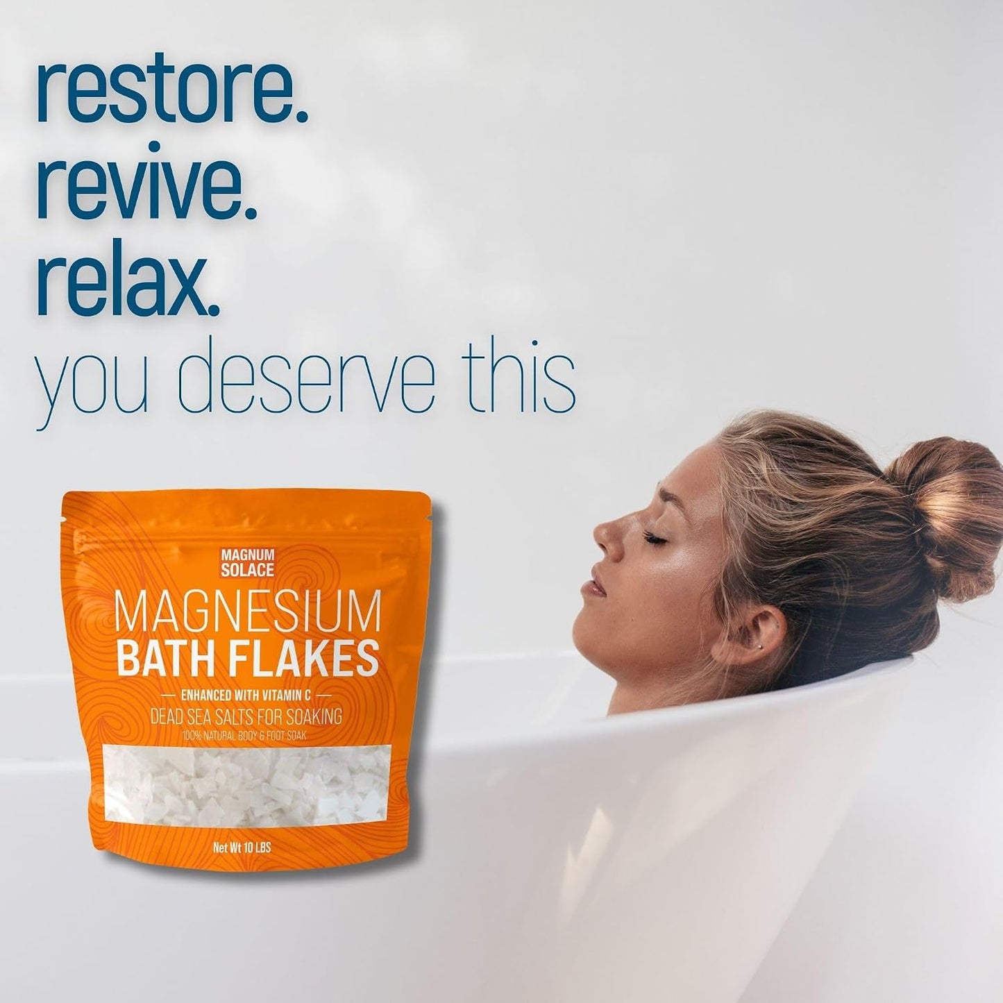 Magnesium Flakes for Bath - Magnesium Chloride Flakes - Dead Sea Salts for Soaking - Enhanced with Vitamin C Crystals, 10 LBS