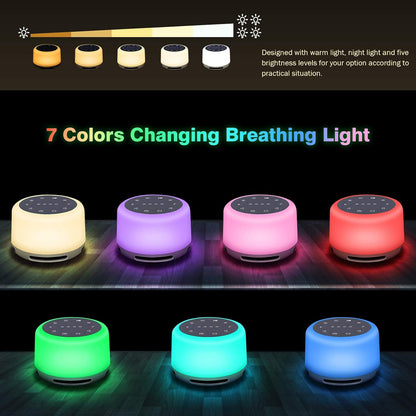 Sleep Sound Machine 24 Natural Soothing Sounds 7 Color Breathing Lights and Night Light with Timer Memory Feature Rechargeable Portable White Noise Machine for Baby Kids Adults