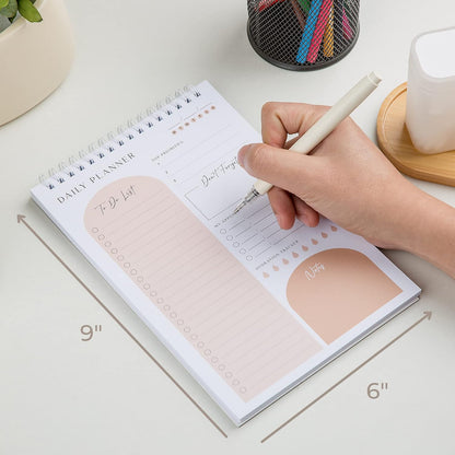 Daily Planner To Do List Notepad 60 Undated Pages,Coral,Twin-ring Spiral Bindling 6x9 Inch Desktop Daily Planning Notepad with Protective Cover,Notebook for Daily Tasks, Water Intake, Habit Tracker