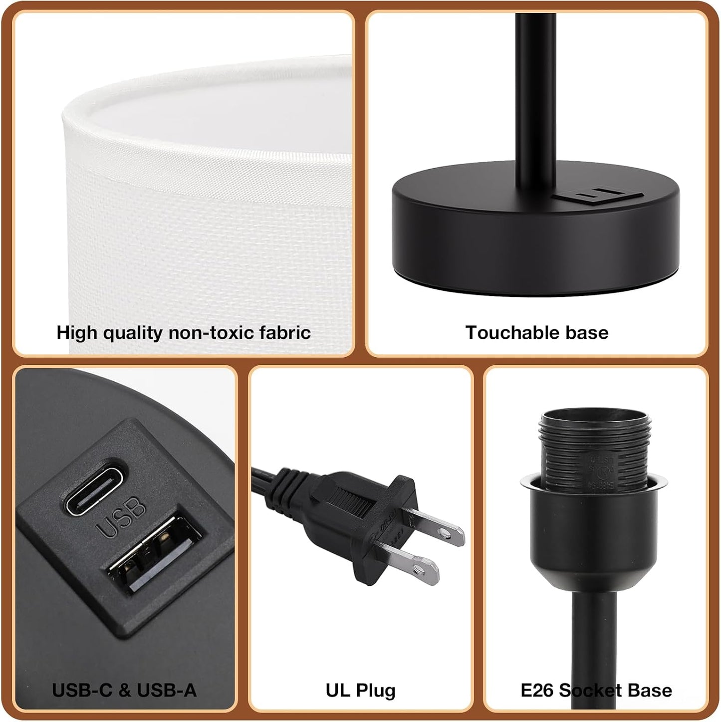 Dicoool Touch Bedside Table Lamp with USB - 3 Way Dimmable Wood Lamp for Bedroom Nightstand, Desk Lamp with Charging Station for Dorm, Living Room, Office, Kids Room, Small, 14in