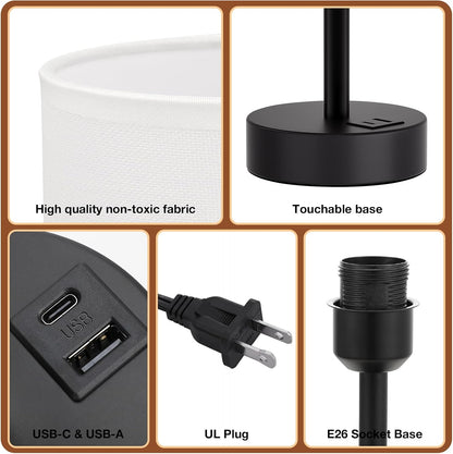 Dicoool Touch Bedside Table Lamp with USB - 3 Way Dimmable Wood Lamp for Bedroom Nightstand, Desk Lamp with Charging Station for Dorm, Living Room, Office, Kids Room, Small, 14in