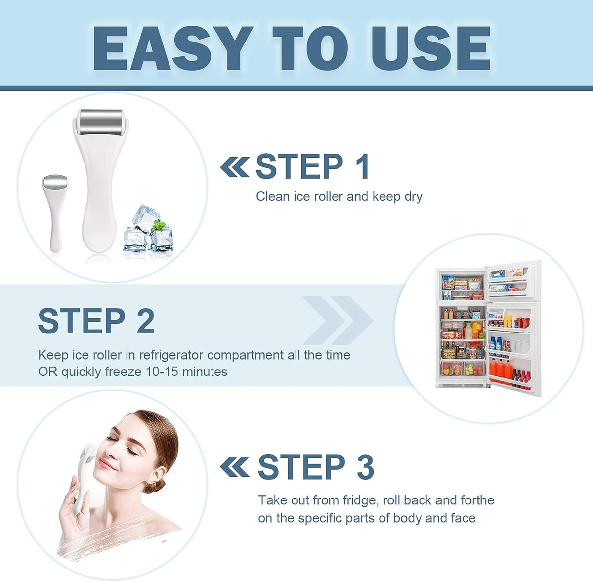 Ice Roller for Face and Eyes - 2PCS Facial Relief Eye Puffiness Massager