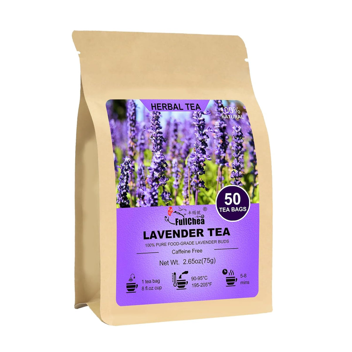 FullChea - Lavender Tea Bags, 50 Count, Natural Lavender Flowers
