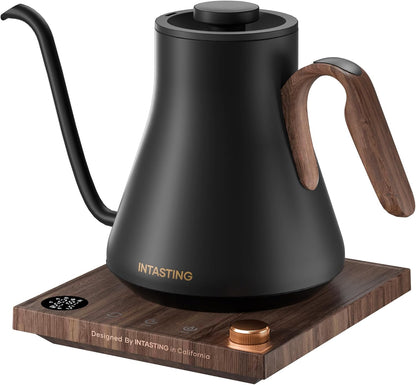 INTASTING Electric Kettle, Gooseneck Electric Kettle, ±1℉ Precise Temperature Control, Stainless Steel Interior, Quick Heating for Pour Over Coffee, Tea & Boiling Water, 0.9L (Black)