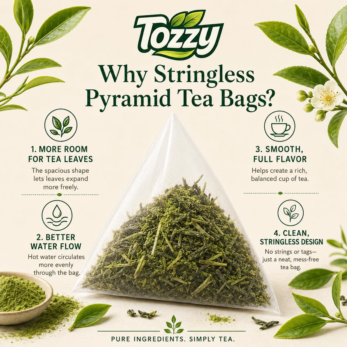 Tozzy Organic Oolong Tea – 100 Count, Plant-Based Pyramid Tea Bags
