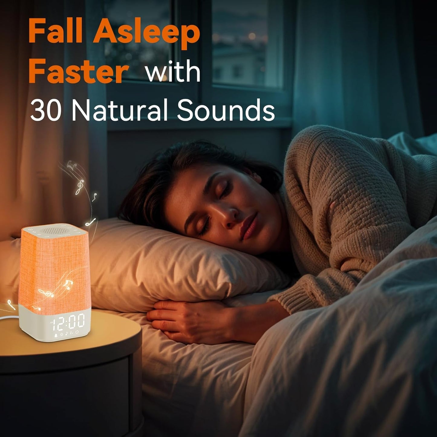 10-60 Mins Simulated Sunrise Alarm Clock: Gentle Wake Up Light with Adjustable Brightness, 32-Level Volume, Bright & Loud Enough for Dark Morning Bedroom - White Noise Machine with 30 Soothing Sounds