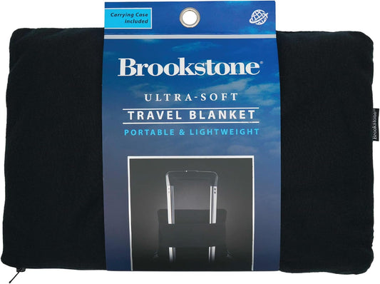 Brookstone Travel Blanket - Super Soft Fleece Throw Blanket with Foot Pocket, Lightweight & Compact Travel Blanket, Plane & Road Trip Essentials, Black Foot Pocket