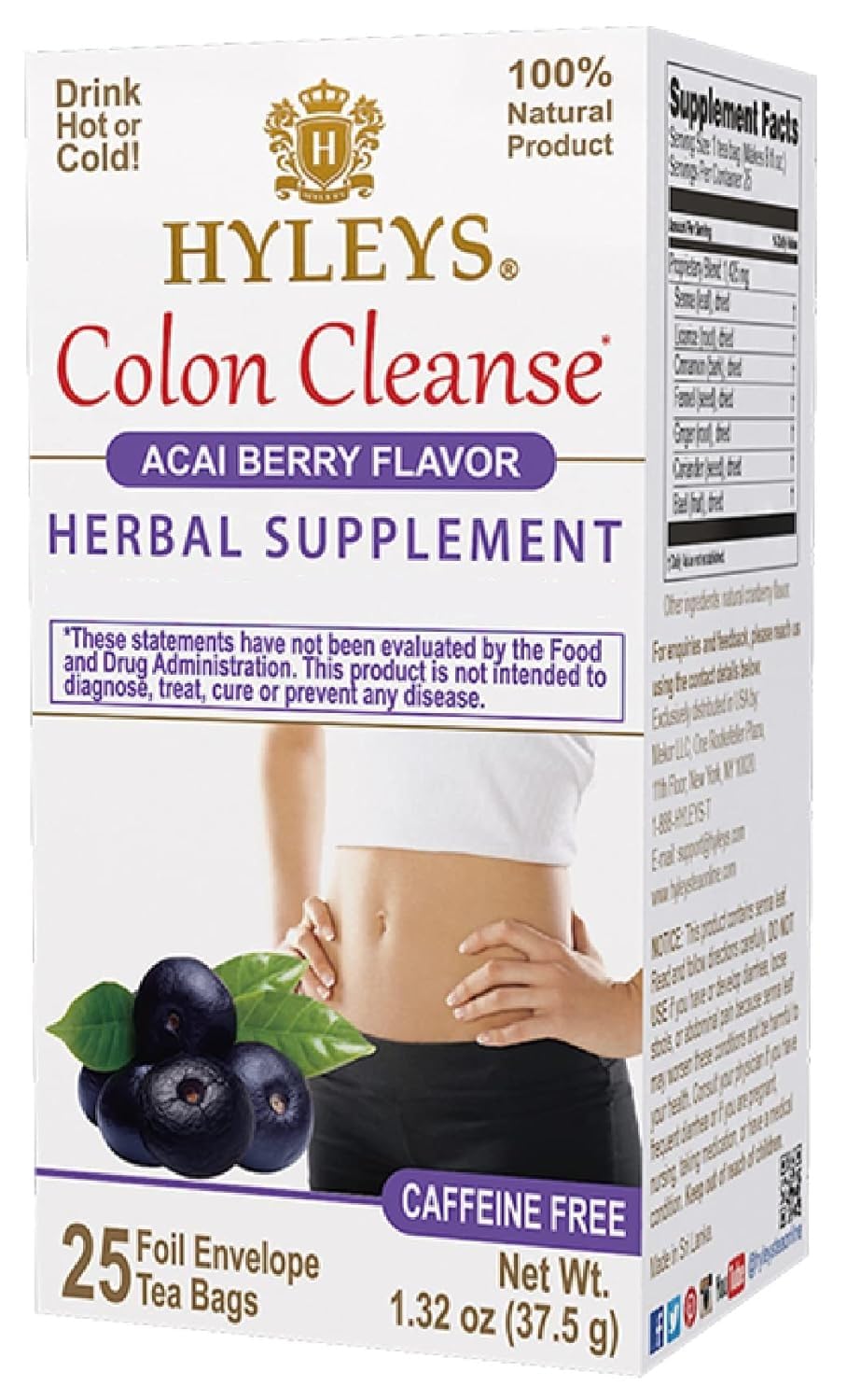 Hyleys Colon Cleanse Tea, Acai Berry Flavor, 100% Natural, 25 Tea Bags