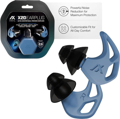 AXIL X20 Noise Reduction Ear Plugs - Pink - Customizable Fit Hearing Protection for Sleeping, Festivals, Live Events and Sports – 24dB Reusable Foam and Silicone Eartips with Carrying Case