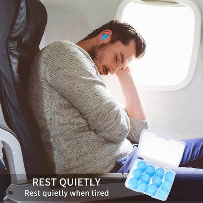 24 Pcs Silicone Ear Plugs for Sleeping, Soft Silicone Earplugs for Sleep, Noise Cancelling Reduction Earplugs for Swimming, Travel, Snoring, Concerts, Airplane, Motorcycle, Musicians, Blue/Clear