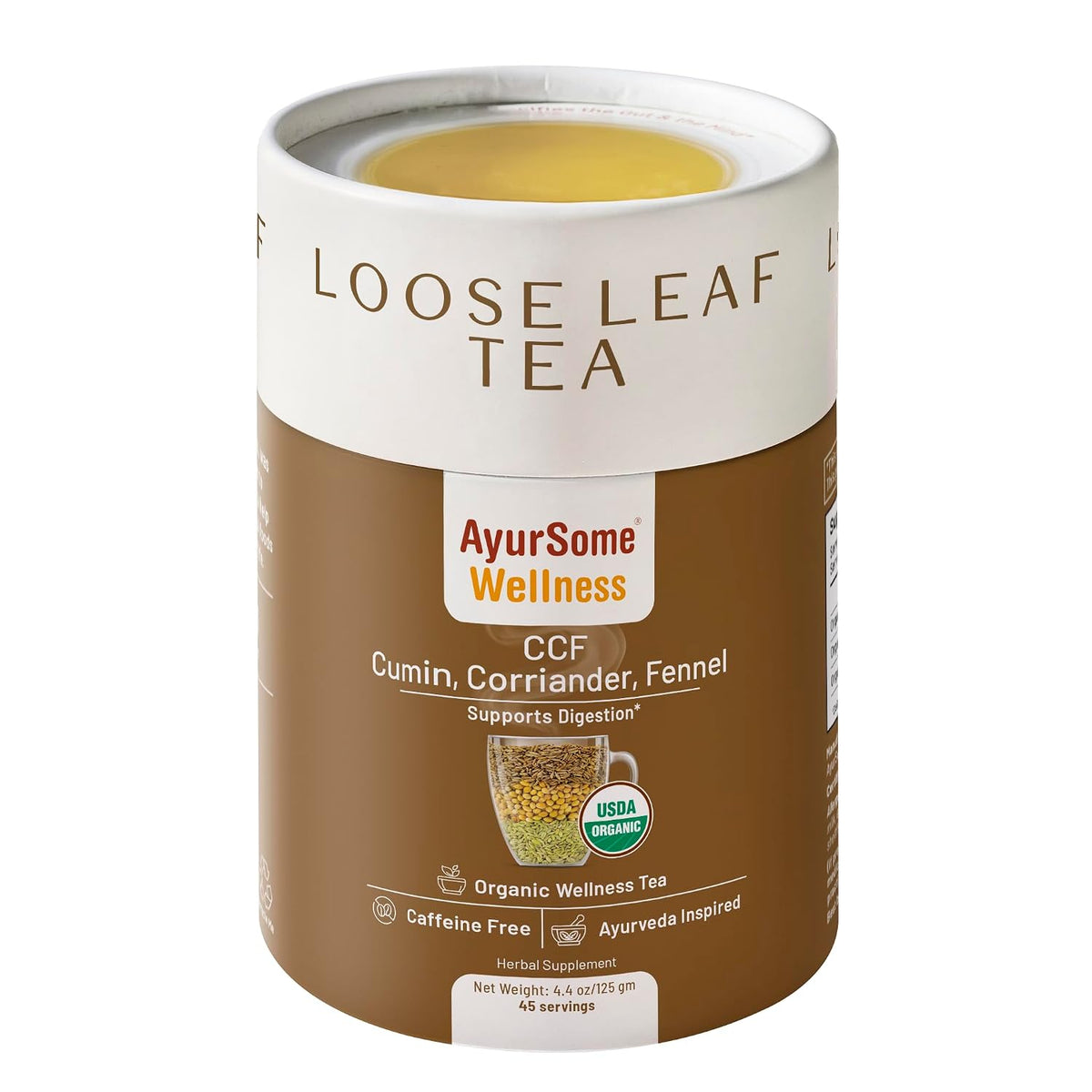 CCF Tea, Organic Cumin Coriander Fennel Tea, Ayurvedic Loose Leaf Tea to support Digestion*, Caffeine free, Herbal - 4.4 oz