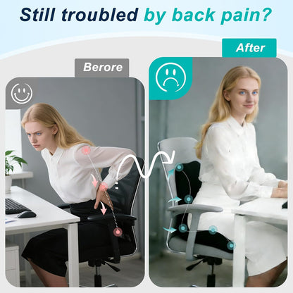 Seat Cushion for Office Chair and Car, Lumbar Support Pillow for Office Chair, Memory Foam Ergonomic Seat Cushion for Long Sitting, Back & Tailbone Pain, Sciatica - Dark Gray & Light Gray