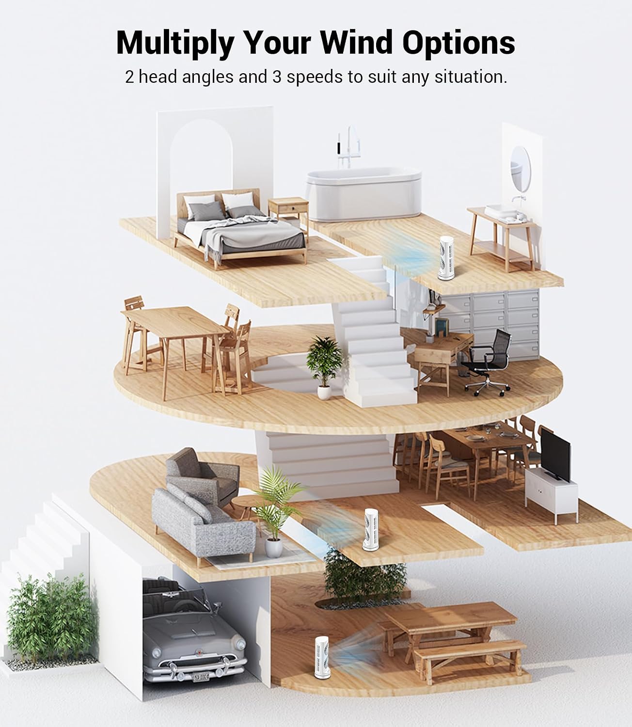Personal Tower Cooling Fans that Blow Cold Air, Standing Small Desk Fan with 3 Speeds & Timer, 60° & 110° Oscillating Table Fan, Quiet and Safe Electric Floor Fan for Bedroom, Bedside, Home, Office