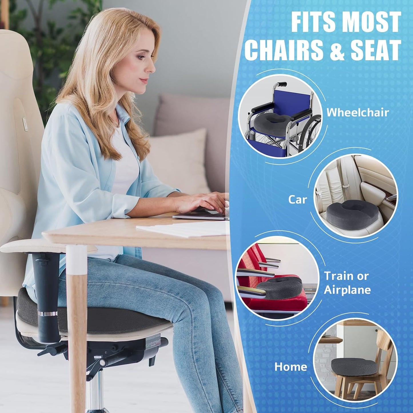 BlissTrends Donut Pillow Seat Cushion,Donut Chair Cushions for Postpartum Pregnancy & Hemorrhoids,Tailbone Pain Relief Cushion,Memory Foam Lifting Cushions for Office&Home Chairs (Black)