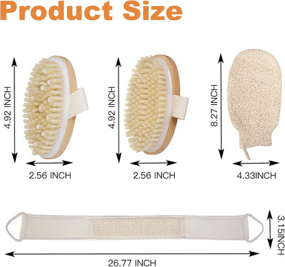 Dry Brushing Body Brush, 4Pcs Shower Exfoliating Brush, Women & Men