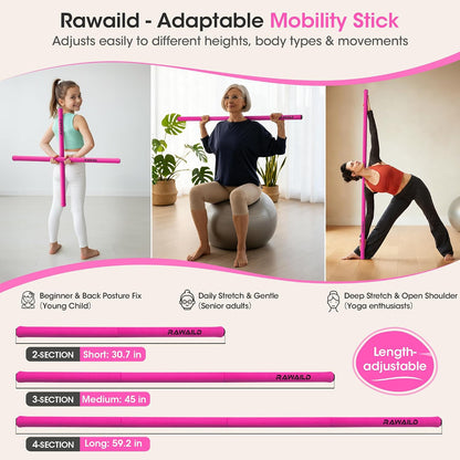 Yoga Stick, Upgraded 5ft Sturdy Steel Mobility Stick, Adjustable Exercise Equipment for Stretching, Flexibility & Balance, Physical Therapy & Posture Correction, Shoulder & Back Relaxation