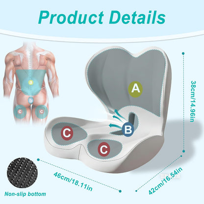 Seat Cushion for Office Chair and Car, Lumbar Support Pillow for Office Chair, Memory Foam Ergonomic Seat Cushion for Long Sitting, Back & Tailbone Pain, Sciatica - Dark Gray & Light Gray