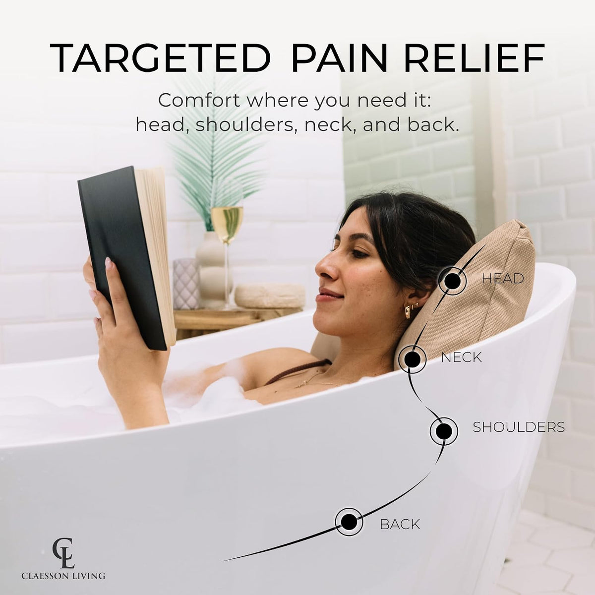 Luxury Bath Pillow for Tub - Thick and Comfortable Bathtub Pillow Support for Head and Neck and Back - Washable Quick-Drying Bath Pillows - Bath Cushion for Home Spa - Fits Any Bathtub - Light Gray